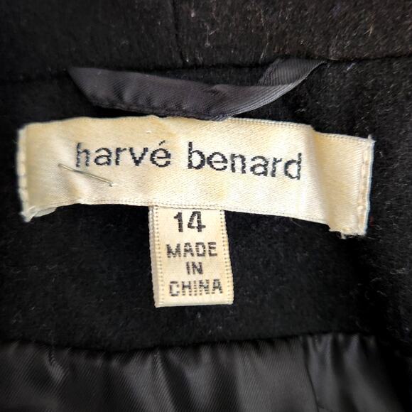 Vintage Harve Benard Wool Blend Collarless Dress Coat Women's Size 14 Black - Picture 2 of 7